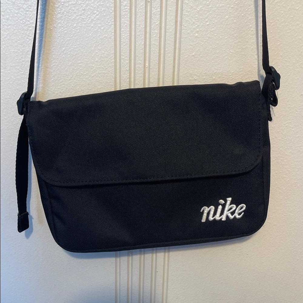 Nike Black Shoulder Bag with White Script Logo